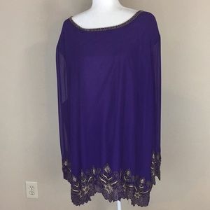 Gunit Fashions New York Vintage Beaded Purple Top Tunic NWT Size C4